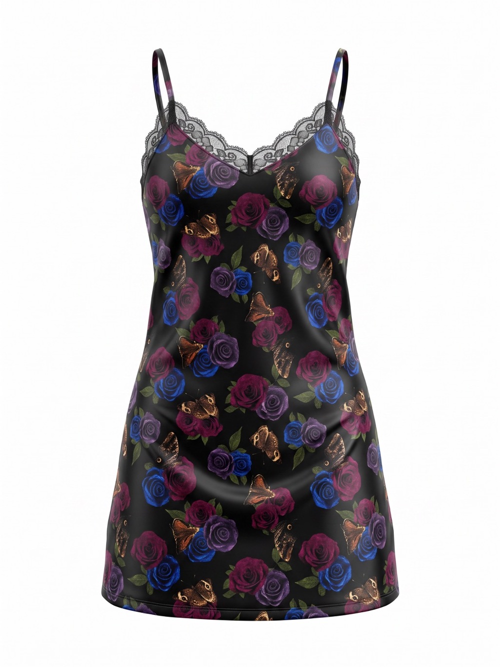 Hot Topic Black Floral & Butterfly Lace-Trim Slip Dress